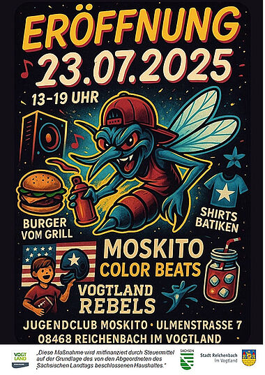 Plakat zur Eröffnung des Jugendclubs Moskito am 23. Juli