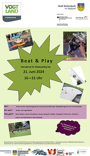 Plakat Beat und Play, Hinweis auf die Veranstaltung am 21. Juni
