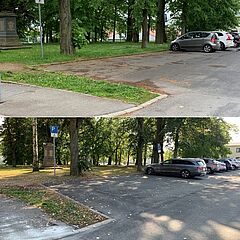 Vorher-Nachher-Bilder Instandsetzung Friedhofparkplatz