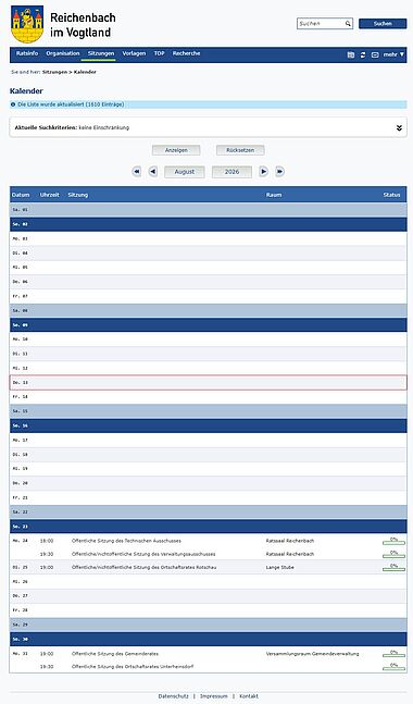 Ansicht des neuen Ratsinfosystems Ansicht des neuen Ratsinfosystems