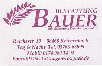 Visitenkarte Bestattung Bauer